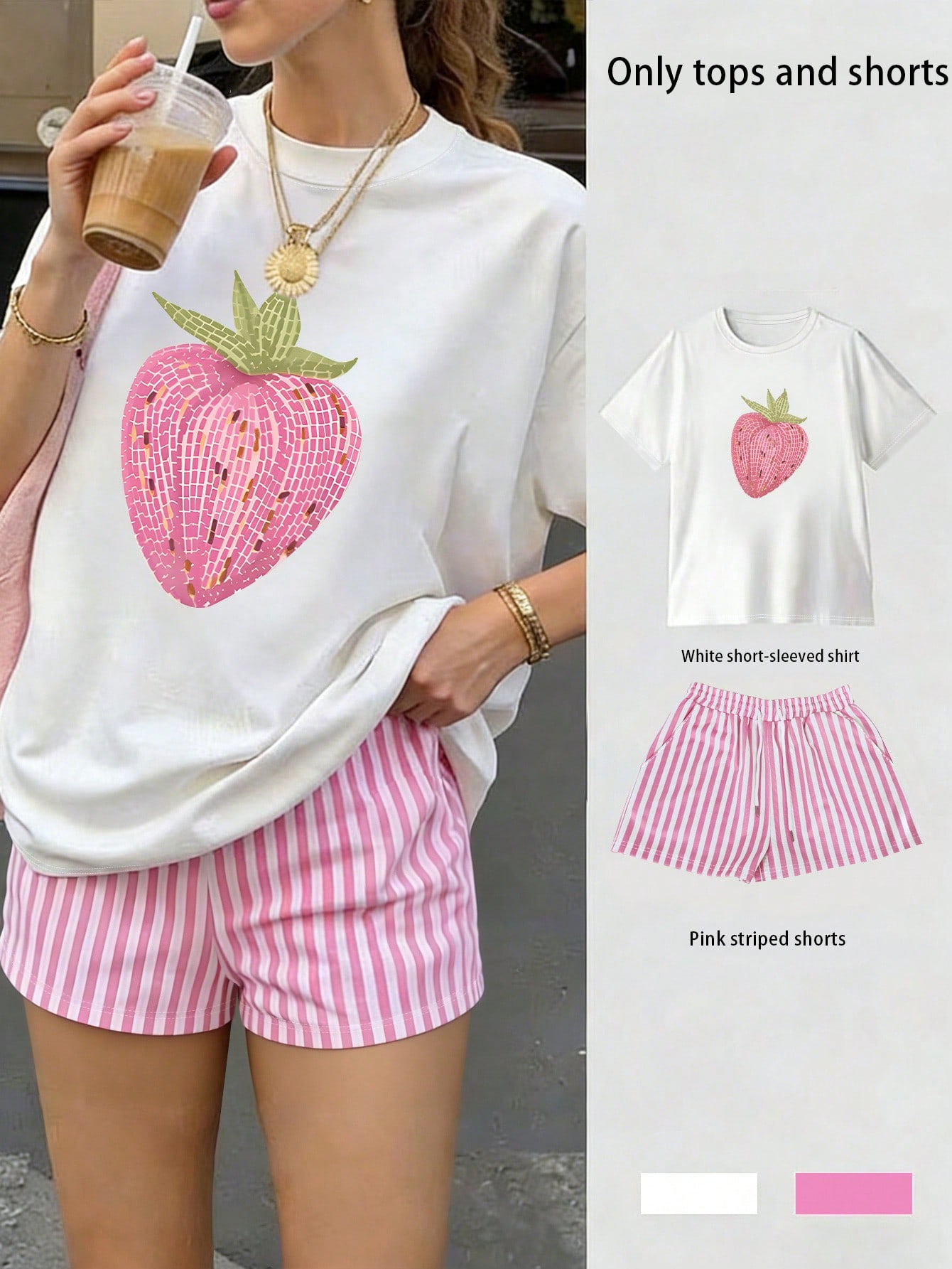 pink striped shorts waist detail soft stretch pajama lounge sets for women