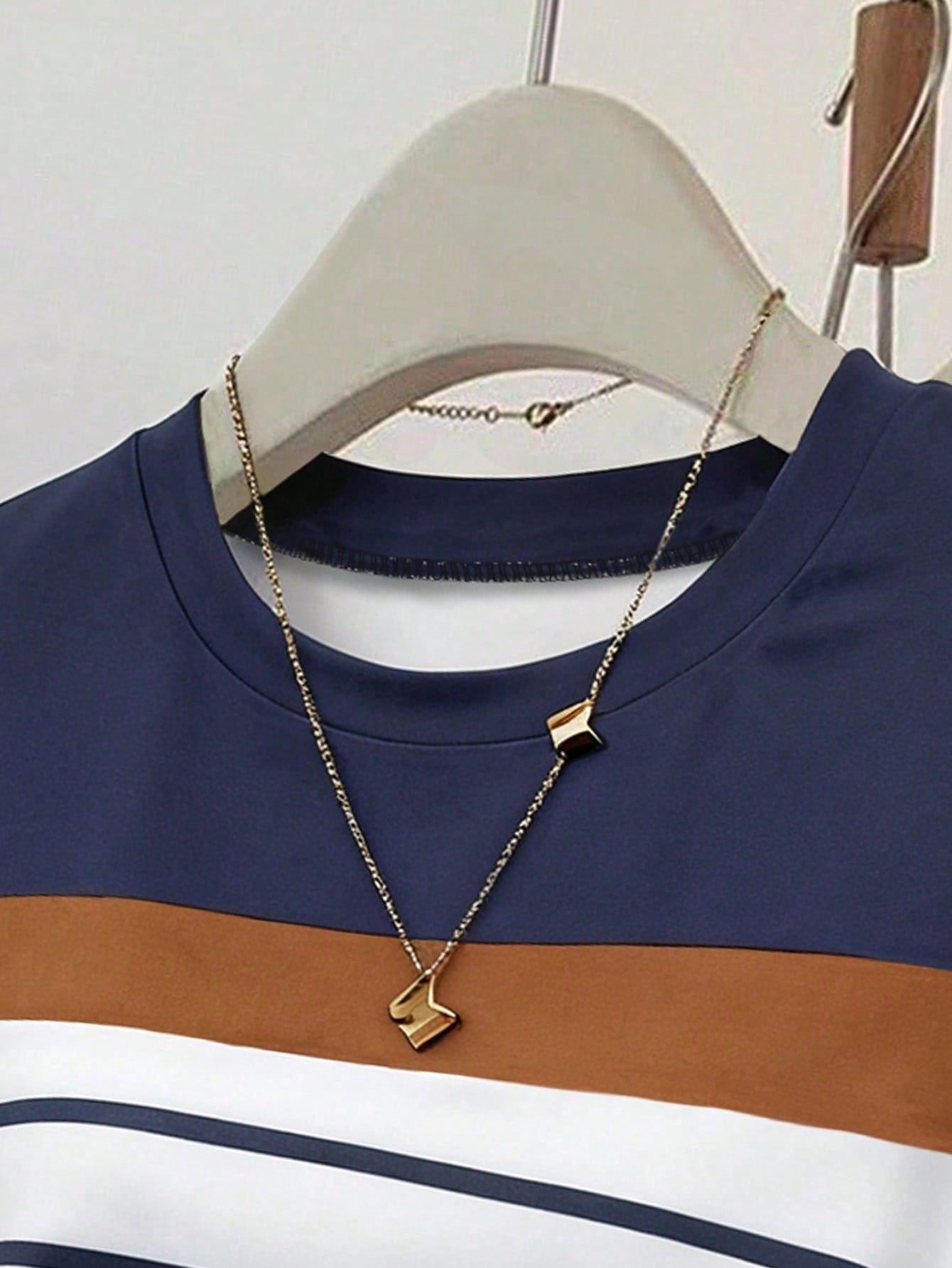 top close up color block striped print detail, stretch casual daily outfit set for women