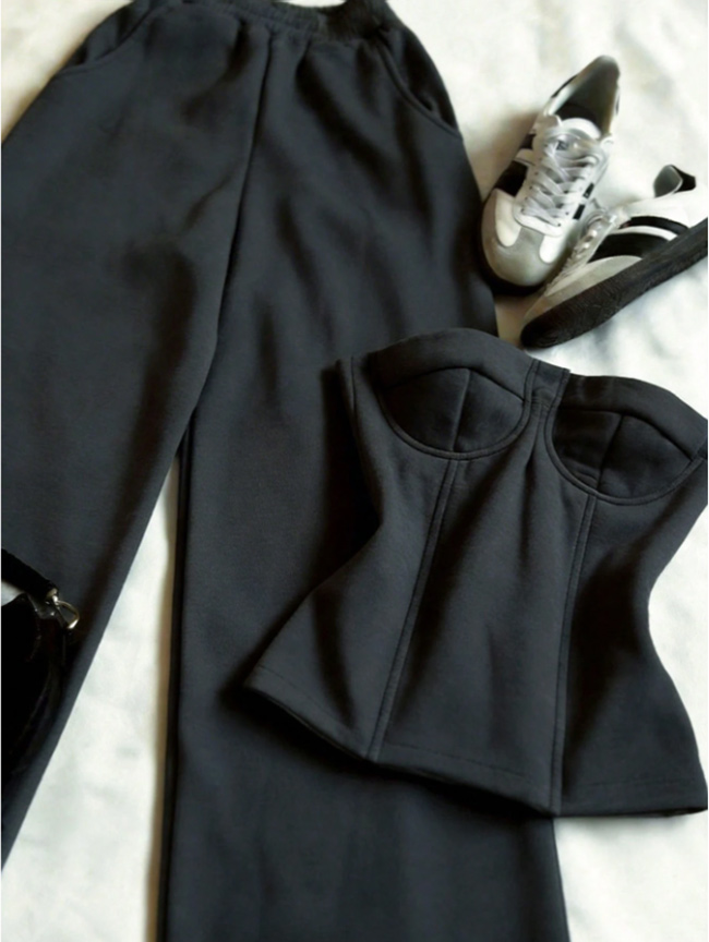 trousers side pocket functional detail, trendy streetwear sexy 2pc outfit sets for date party